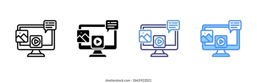 Conjunto de ícones de Mídia Online de coleção de vários estilos
