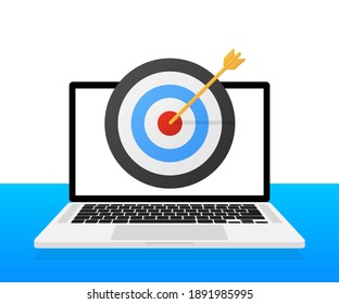 Online media, target audience, digital marketing, flat design vector concept with marketing icons on blue background.