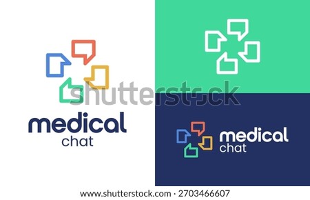 Online medic logo design template illustration. Medical cross concept vector design and chat bubble with colorful models symbol graphic icon