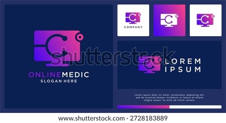 Online medic logo design template abstract monitor.