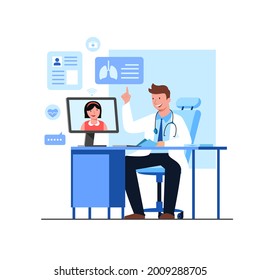 Online medical advise or consultation service, tele medicine, cardiology. Male doctor consults patient online and consultation for treatment. Health care, medical assistance remotely via internet. 
