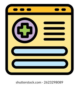 Online medical card icon. Outline online medical card vector icon color flat isolated