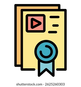 Online medical certificate icon. Outline online medical certificate vector icon color flat isolated