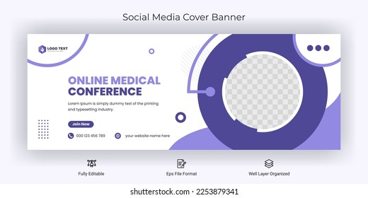 Online Medical conference social media post Facebook cover banner template
