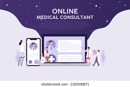 online medical consultant illustration vector concept, doctors work for online patient