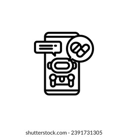 Online medical consultation by chatbot outline icon. Vector illustration. The isolated icon suits the web, infographics, interfaces, and apps.