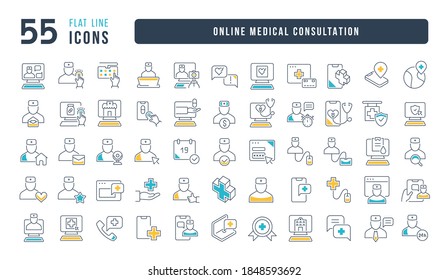 Online Medical Consultation. Collection of perfectly thin icons for web design, app, and the most modern projects. The kit of signs for category Medicine.