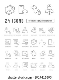 Online Medical Consultation. Collection of perfectly thin icons for web design, app, and the most modern projects. The kit of signs for category Medicine.