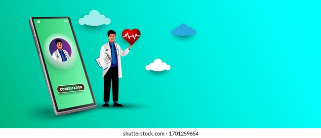 online medical consultation concept, Online doctor vector illustration concept, patient consultation to the doctor via smartphone, can use for, landing page, template, ui, web, mobile app, poster.