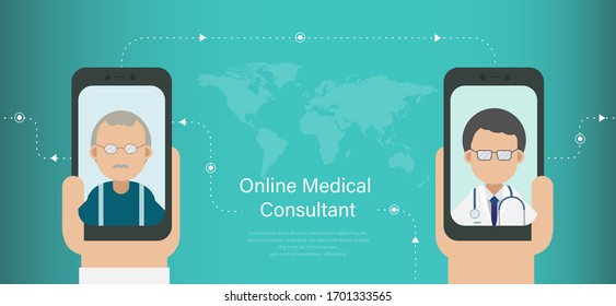 Online medical consultation concept with doctor talk to patient online vector illustration