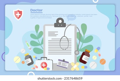 Online medical consultation concept. Doctor online. Landing page template. Medical diagnostics over the Internet. Flat vector illustration. Illustration vector 10 eps.