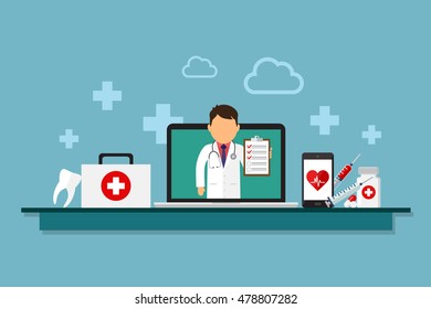 On-line medical consultation concept. Vector illustration