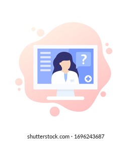 Online medical consultation, diagnosis icon with medic, online doctor vector