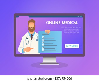 Online medical consultation. Doctor online. Medicine concept. Doctor website vector illustration