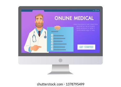 Online medical consultation. Doctor online. Medicine concept. Doctor website vector illustration