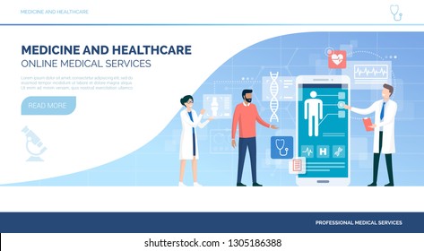 Online medical consultation with doctors and medical app, healthcare and technology concept Online medical consultation with doctors and medical app, healthcare and technology concept