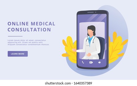 online medical consultation with female doctor for website template or landing homepage