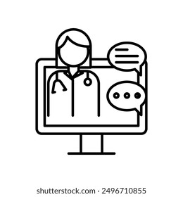 online medical consultation icon linear logo mark in black and white