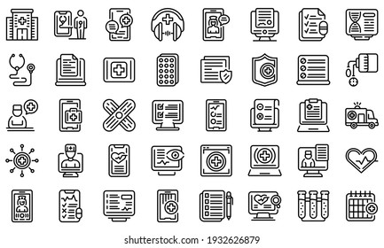 Online medical consultation icons set. Outline set of online medical consultation vector icons for web design isolated on white background