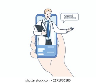 Online medical consultation illustration concept. Hand drawn style vector design illustrations.