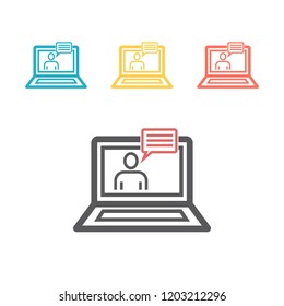 Online medical consultation with laptop and support line icon. Online doctor. Vector illustration