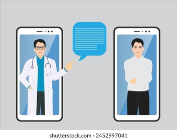 Online medical consultation Mobile. Doctor video calling on smartphone screen. Online healthcare and medical advise. Tele medicine e-health service. e consultation 