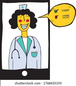Online medical consultation. New technologies. Vector illustration, pop art style. Mobile consultation, smart medical assistance. Modern telemedicine and health concept