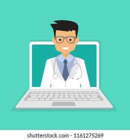 Online medical consultation and support. Online doctor. Vector illustration