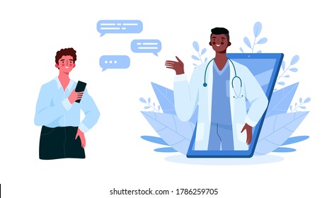 Online medical consultation, support. Online doctor. Healthcare services. Family male doctor with stethoscope on smartphone. Online medical advise or consultation service, tele medicine, cardiology.