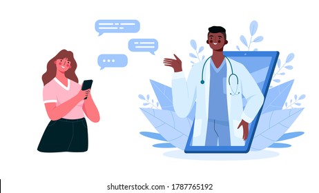 Online Medical Consultation, Support. Online Doctor. Healthcare Services. Family Male Doctor With Stethoscope On Smartphone. Online Medical Advise Or Consultation Service, Tele Medicine, Cardiology.