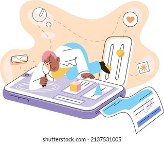 Online medical consultation and support metaphor. Online doctor. Healthcare services, Ask doctor. Tele medicine e-health service. Therapist videocalling phone screen. Diagnosis treatment of patients