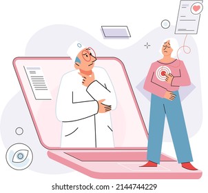 Online medical consultation and support metaphor. Online doctor. Healthcare services, Ask doctor. Tele medicine e-health service. Therapist videocalling phone screen. Diagnosis treatment of patients