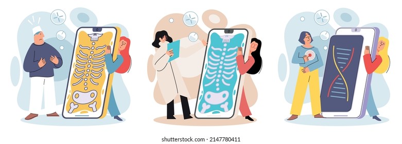 Online medical consultation and support metaphor. Online doctor. Healthcare services, Ask doctor. Tele medicine e-health service. Therapist videocalling phone screen. Diagnosis treatment of patients