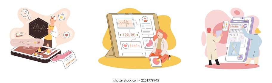 Online medical consultation and support metaphor. Online doctor. Healthcare services, Ask doctor. Tele medicine e-health service. Therapist videocalling phone screen. Diagnosis treatment of patients