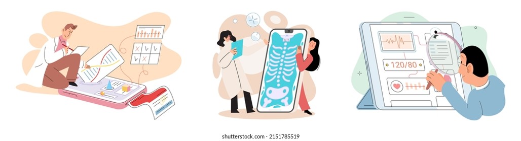 Online medical consultation and support metaphor. Online doctor. Healthcare services, Ask doctor. Tele medicine e-health service. Therapist videocalling phone screen. Diagnosis treatment of patients