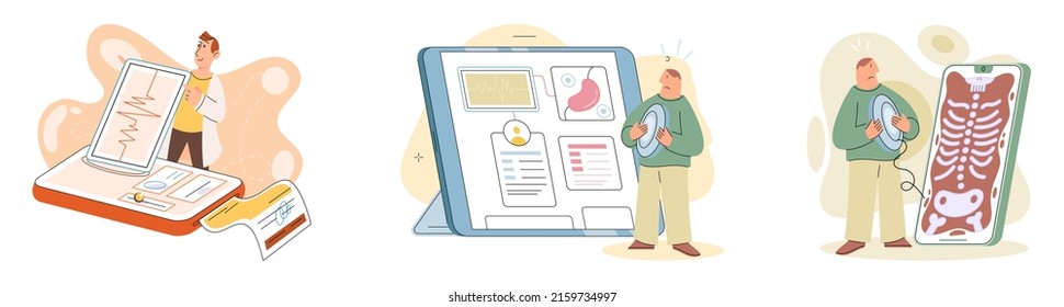 Online medical consultation and support metaphor. Online doctor. Healthcare services, Ask doctor. Tele medicine e-health service. Therapist videocalling phone screen. Diagnosis treatment of patients