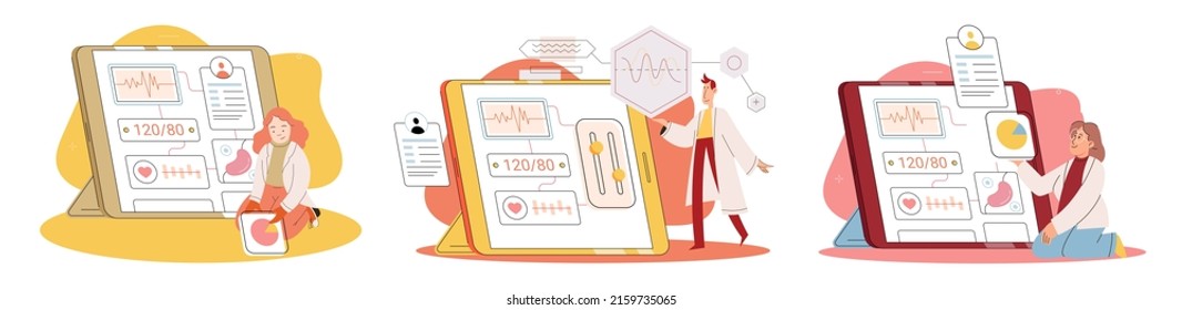 Online medical consultation and support metaphor. Online doctor. Healthcare services, Ask doctor. Tele medicine e-health service. Therapist videocalling phone screen. Diagnosis treatment of patients