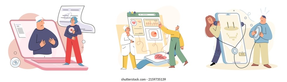 Online medical consultation and support metaphor. Online doctor. Healthcare services, Ask doctor. Tele medicine e-health service. Therapist videocalling phone screen. Diagnosis treatment of patients