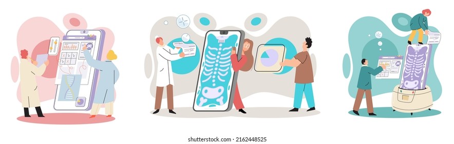 Online medical consultation and support metaphor. Online doctor. Healthcare services, Ask doctor. Tele medicine e-health service. Therapist videocalling phone screen. Diagnosis treatment of patients