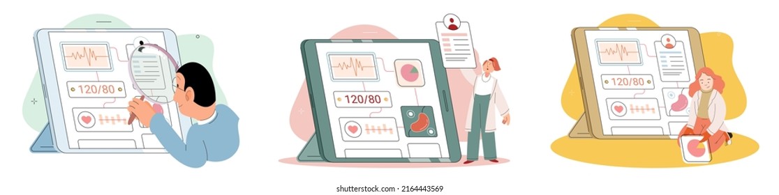 Online medical consultation and support metaphor. Online doctor. Healthcare services, Ask doctor. Tele medicine e-health service. Therapist videocalling phone screen. Diagnosis treatment of patients