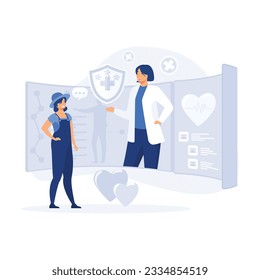 Online medical consultation and support services concept. Tele medicine e-health service.  flat vector modern illustration