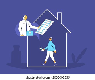 Online medical consultation. Telemedicine. Doctor distant advise. Health care by internet. Healthcare services. Vector flat illustration.