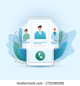 Online Medical Consultation Vector Flat Concept. Choose Your Doctor, Therapist In Your Smartphone. Phone Screen With Choosen Therapist And Online Session. Online Medical Advise Tele Medicine.