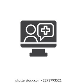 Online medical consultation vector icon. filled flat sign for mobile concept and web design. Monitor with doctor glyph icon. Telemedicine symbol, logo illustration. Vector graphics