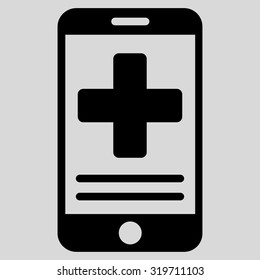 Online Medical Data vector icon. Style is flat symbol, black color, rounded angles, light gray background.