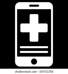 Online Medical Data vector icon. Style is flat symbol, white color, rounded angles, black background.