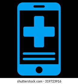 Online Medical Data vector icon. Style is flat symbol, blue color, rounded angles, black background.