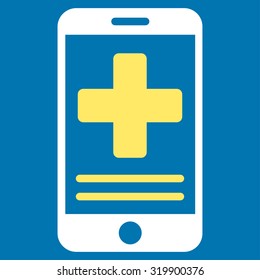 Online Medical Data vector icon. Style is bicolor flat symbol, yellow and white colors, rounded angles, blue background.