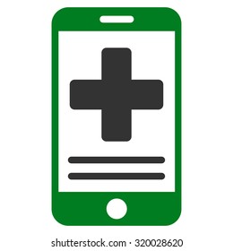 Online Medical Data vector icon. Style is bicolor flat symbol, green and gray colors, rounded angles, white background.