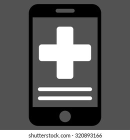 Online Medical Data vector icon. Style is bicolor flat symbol, black and white colors, rounded angles, gray background.